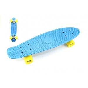 Skateboard - pennyboard 60cm nosnost 90kg, kovové osy, modrá barva, žlutá kola obraz