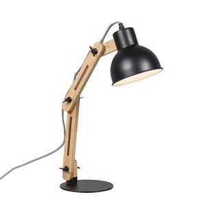 Průmyslová stolní lampa černá se dřevem - Woodi obraz