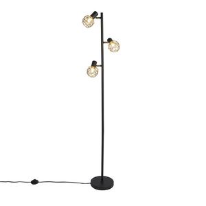 Designová stojací lampa černá se zlatým nastavením 3 světel - Mesh obraz