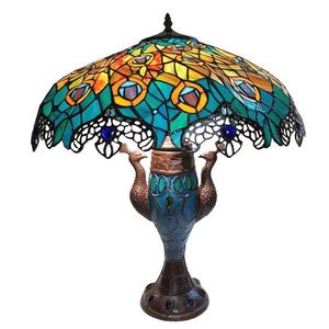 Vitrážová stolní lampa Tiffany Paons – Ø 56*68 cm E27/max 2*60W E14/max 1*25W 5LL-6067 obraz