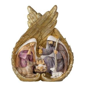Vánoční betlém ve zlatých andělských křídlech - 21*8*26 cm 6PR4698 obraz