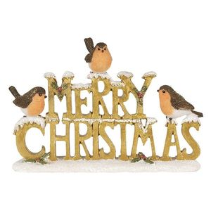 Zlatý dekorativní nápis Merry Christmas s ptáčky - 21*4*13 cm 6PR3466 obraz