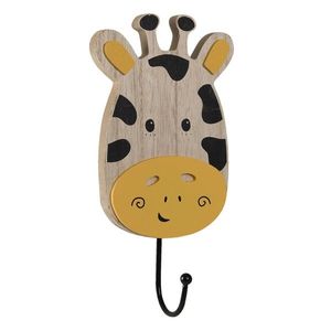 Nástěnný kovový háček s dřevěnou hlavou žirafy - 11*4*21 cm 6H2073 obraz