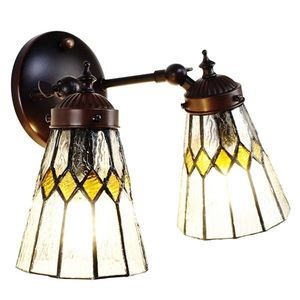 Nástěnná Tiffany lampa 2 stínidla žluté detaily YelloRhom - 30*23*23 cm E14/max 2*25W 5LL-6210 obraz