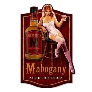 Vínová nástěnná kovová cedule Mahogany - 39*1*60 cm 6Y5082 obraz