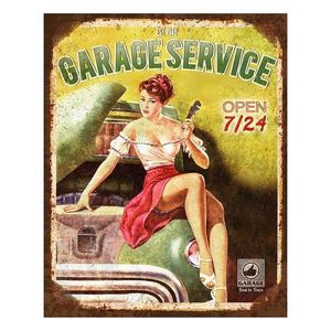 Zeleno-žlutá nástěnná kovová cedule Garage Service - 20*1*25 cm 6Y5162 obraz
