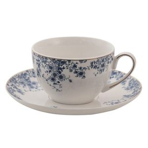 Porcelánový šálek s podšálkem s modrými květy Blue Flowers - 12*9*5 cm / Ø 15*2 cm / 200ml BFLTKS obraz