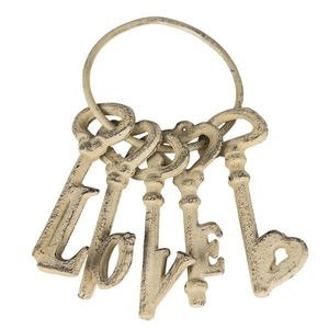 Béžový antik kovový svazek klíčů Love - 10*5*20 cm 6Y2276BE obraz