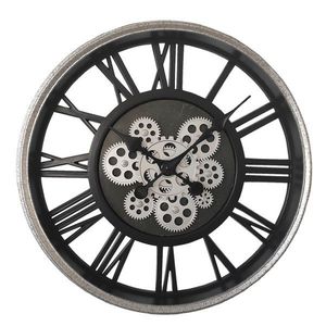 Stříbrno-černé hodiny s ozubenými kolečky Pion - Ø 51*8 cm / 3*AA 6KL0778 obraz