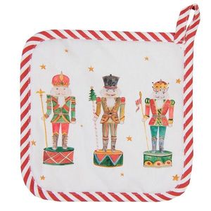 Bílo-červená dětská chňapka s louskáčky Happy Little Christmas - 16*16 cm HLC45K obraz
