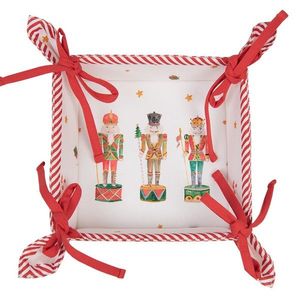 Bílo-červený košík na pečivo s louskáčky Happy Little Christmas - 35*35*8 cm HLC47 obraz