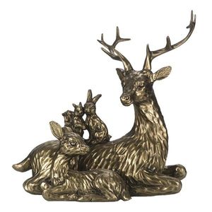 Zlatá antik dekorační socha Jelen se zvířátky - 18*9*17 cm 6PR4815 obraz