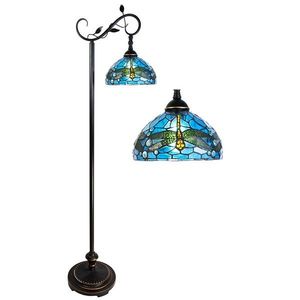 Modrá stojací Tiffany lampa s vážkami Dragonfly - 36*25*152 cm E27/max 1*60W 5LL-6241 obraz