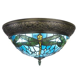 Modré stropní Tiffany světlo s vážkami Dragonfly - Ø 38*20 cm E14/max 2*25W 5LL-6263 obraz
