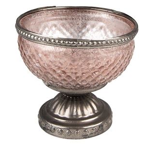 Růžový skleněný svícen na čajovou svíčku se zdobným okrajem - Ø 11*10 cm 6GL3982 obraz