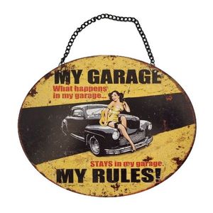 Závěsná žlutá kovová cedule My Garage My Rules - 25*20 cm 8PL-841820253333 obraz