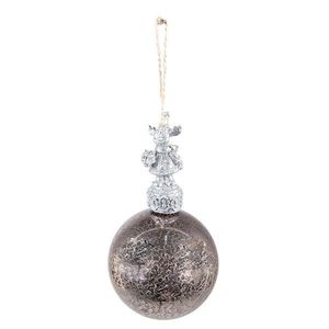 Stříbrná antik skleněná vánoční koule se sobem - Ø 7*14 cm 6GL4072 obraz