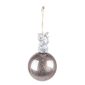 Stříbrná antik skleněná vánoční koule s veverkou - Ø 7*13 cm 6GL4073 obraz