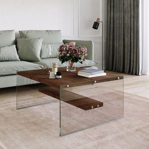 Hanah Home Konferenční stolek GLASS 75 cm hnědý obraz
