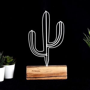 Hanah Home Kovová dekorace Cactus Mini 24 cm bílá obraz