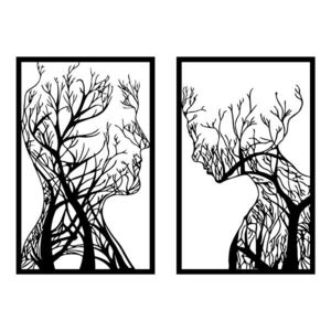 Hanah Home Nástěnná kovová dekorace Lidské profily ve stromech 86x63 cm černá obraz