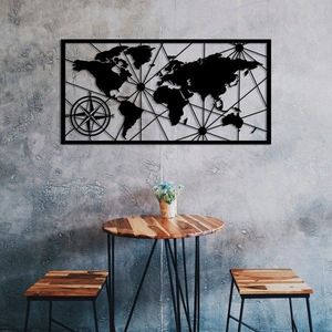 Hanah Home Nástěnná kovová dekorace Mapa světa kompas 100x50 cm černá obraz