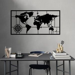 Hanah Home Nástěnná kovová dekorace Mapa světa kompas II 121x60 cm černá obraz
