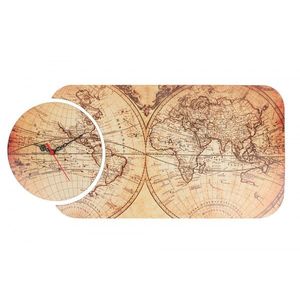 Hanah Home Nástěnné hodiny Mapa polokoule 68x32 cm vícebarevné obraz