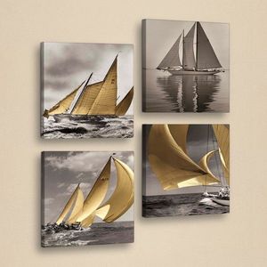 Hanah Home Sada obrazů Boats 4 ks 33x33 cm obraz