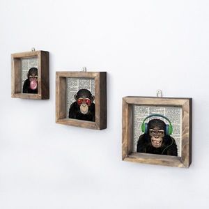 Hanah Home Sada obrazů Šimpanz 15x15 cm 3 ks obraz