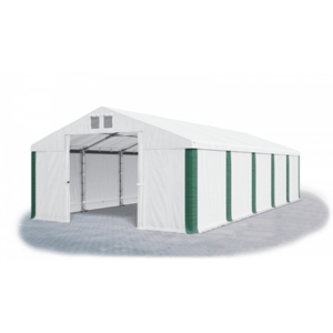 Skladový stan 5x10x2, 5m střecha PVC 560g/m2 boky PVC 500g/m2 konstrukce ZIMA PLUS Bílá Bílá Zelená obraz