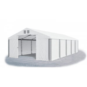 Skladový stan 5x10x2, 5m střecha PVC 560g/m2 boky PVC 500g/m2 konstrukce ZIMA PLUS Bílá Bílá Šedá obraz