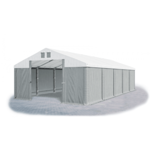 Skladový stan 5x10x2, 5m střecha PVC 560g/m2 boky PVC 500g/m2 konstrukce ZIMA PLUS Šedá Bílá Šedá obraz