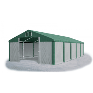 Skladový stan 5x10x2, 5m střecha PVC 560g/m2 boky PVC 500g/m2 konstrukce ZIMA PLUS Šedá Zelená Zelená obraz