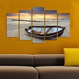 Hanah Home Vícedílný obraz Sunset Over The Sea And Boat 110x60 cm obraz