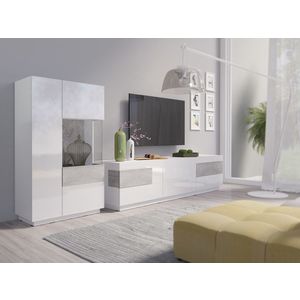 SCHIAHOT obývací stěna 2, bílá/bílý lesk/beton colorado obraz