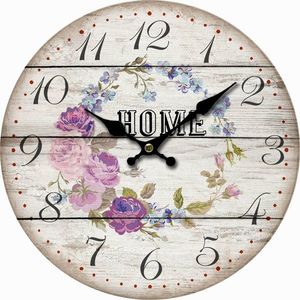 Dřevěné nástěnné hodiny Home and flowers, pr. 34 cm obraz