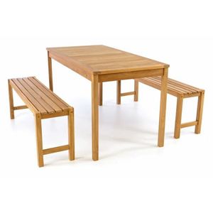 Divero 47284 Zahradní set lavic a stolu - ošetřené týkové dřevo - 135 cm obraz
