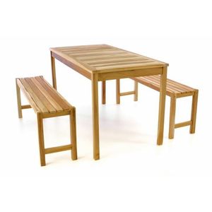 Divero 47272 Zahradní set lavic a stolu - neošetřené týkové dřevo - 135 cm obraz