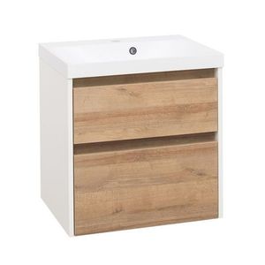 MEREO Opto, koupelnová skříňka s umyvadlem z litého mramoru 61cm, bílá/dub Riviera CN930M obraz