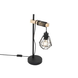 Venkovská stolní lampa černá se dřevem - Chon obraz