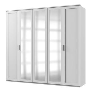 Šatní skříň NATHAN bílá, 5 dveří, 3 zrcadla obraz