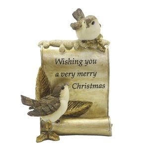 Dekorace soška ptáčci Merry Christmas - 10*5*15 cm 6PR4867 obraz