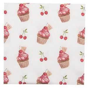 Bílé papírové ubrousky s dortíčky Cherry Cupcake - 33*33 cm (20ks) CUP73-1 obraz