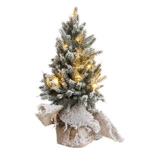 Zasněžený vánoční stromek v jutě se světýlky - Ø 14*30cm 87306 obraz