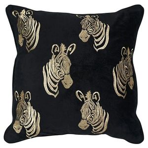 Černý sametový polštář se zlatými zebrami - 45*45*16cm SWKSFGZ obraz