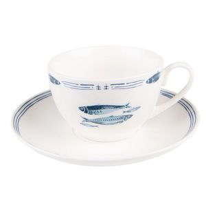 Porcelánový šálek s podšálkem s rybkami Fish Blue - 12*6*6 cm / Ø 15*2 cm / 250 ml FIBKS obraz