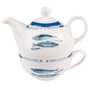 Tea for One s rybkami Fish Blue - 17*11*14 cm / 400 ml / 250 ml FIBTEFO obraz