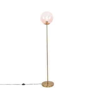 Art Deco mosazná stojací lampa s růžovým sklem - Pallon Mezzi obraz