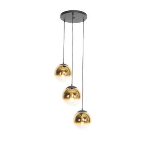 Art Deco závěsná lampa černá se zlatým sklem kulatá 3-světelná - Pallon obraz